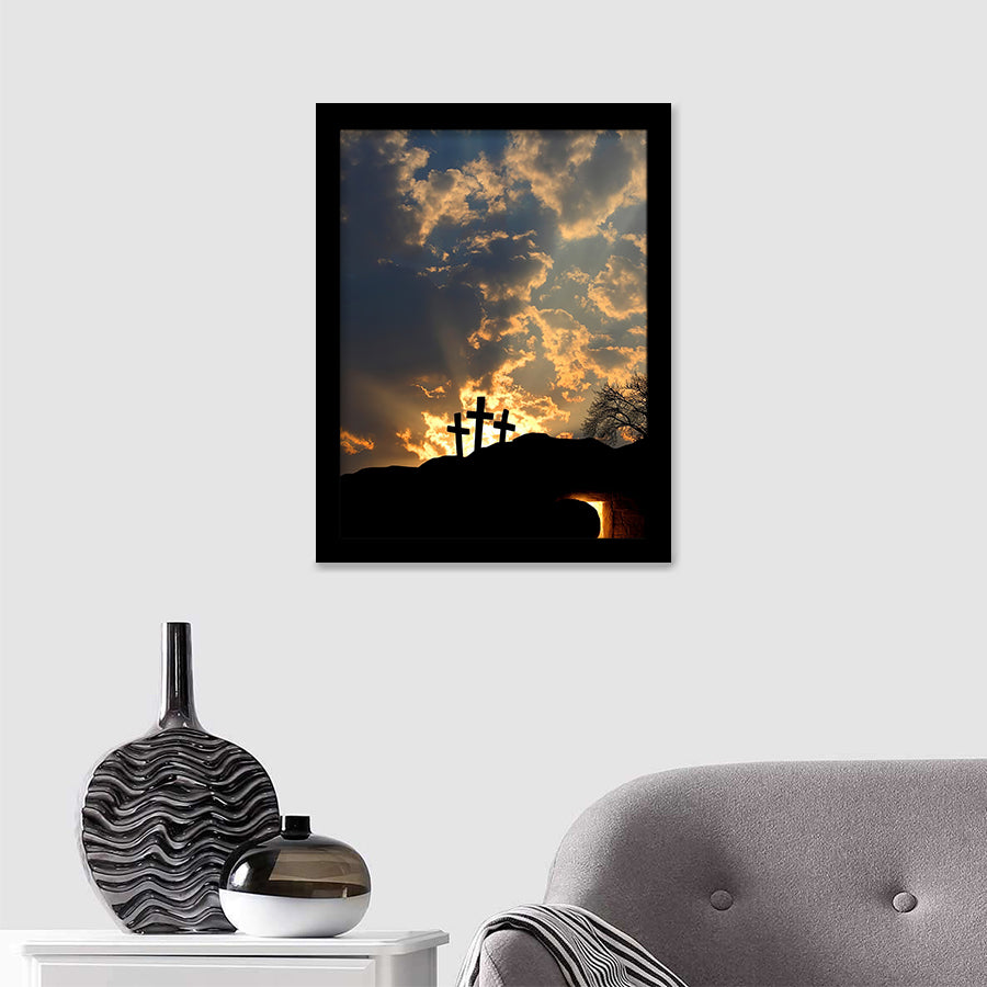Empty Tomb And Three Crosses Framed Art Prints - Framed Painting, Painting Art, Prints for Sale, Wall Art, Wall Decor
