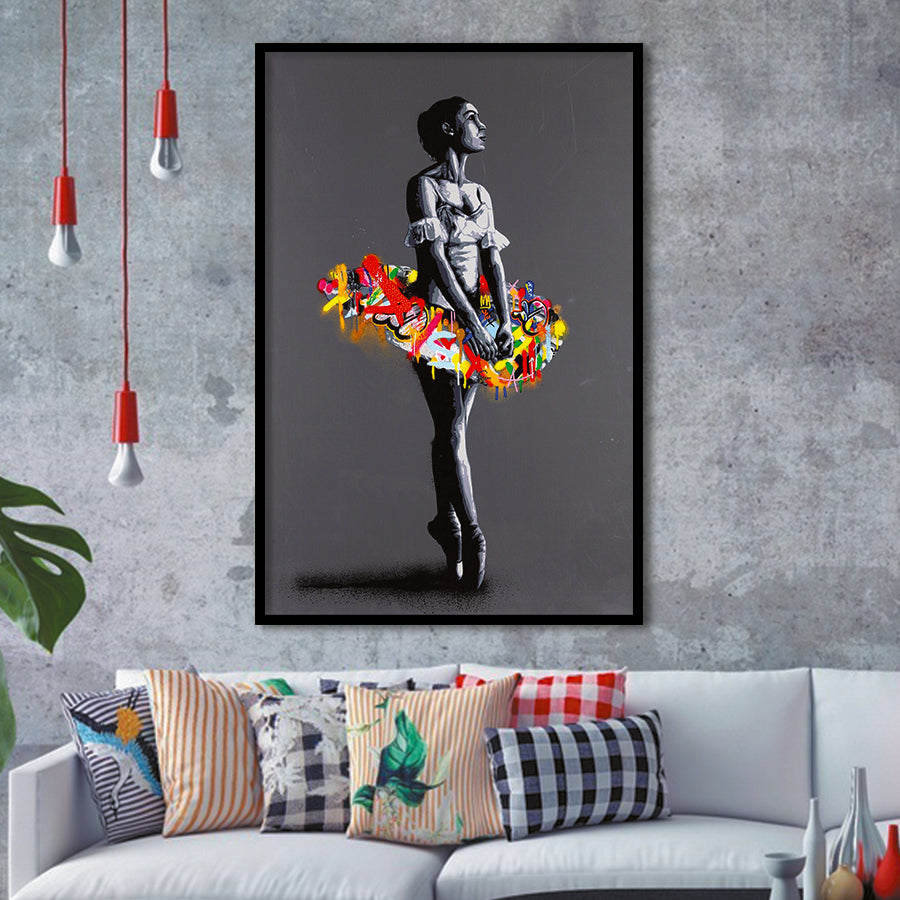 En Pointe Dancing Girl Street Art Graffiti, Framed Art Prints Wall Art Home Decor, Ready to Hang