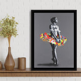 En Pointe Dancing Girl Street Art Graffiti, Framed Canvas Prints Wall Art Home Decor,Floating Frame, Ready to Hang