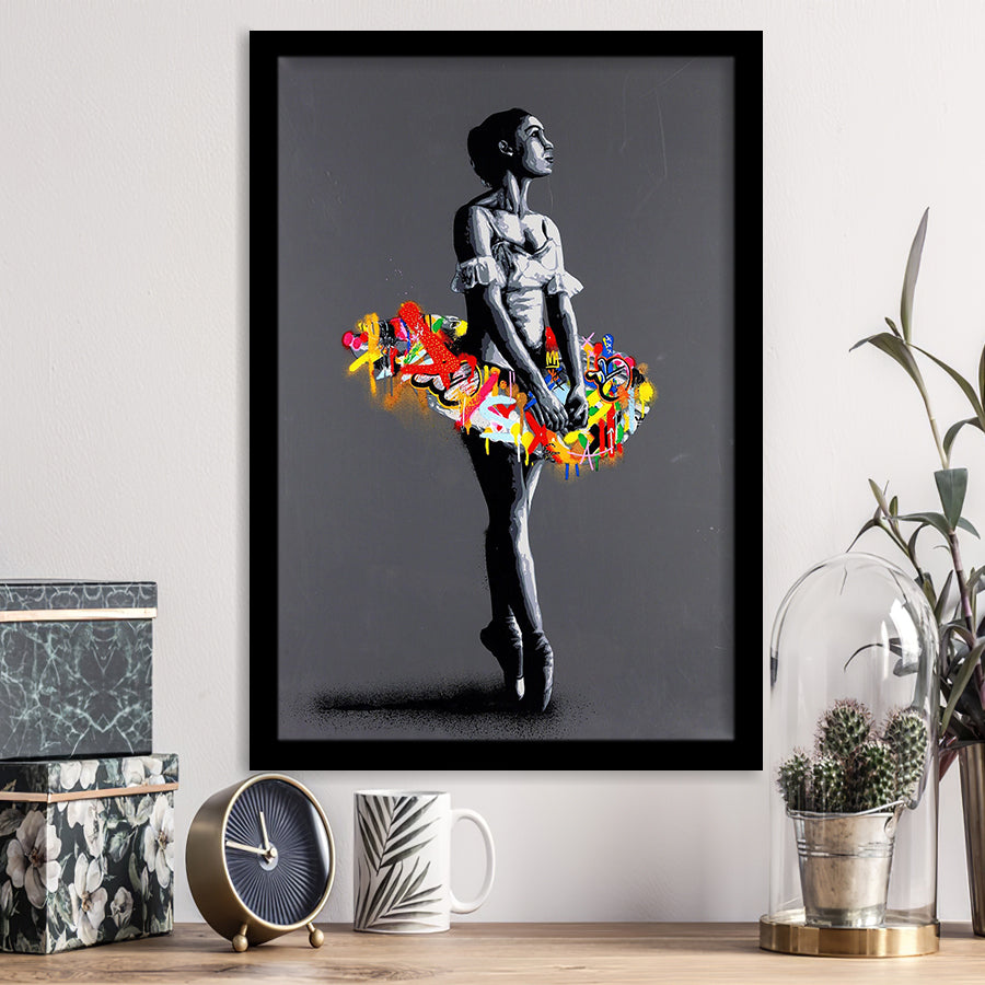 En Pointe Dancing Girl Street Art Graffiti, Framed Art Prints Wall Art Home Decor, Ready to Hang