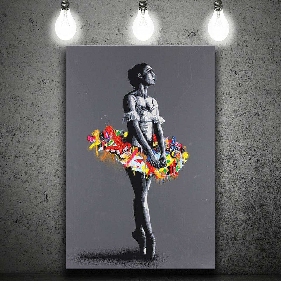 En Pointe Dancing Girl Street Art Graffiti, Canvas Prints Wall Art Home Decor, Ready to Hang
