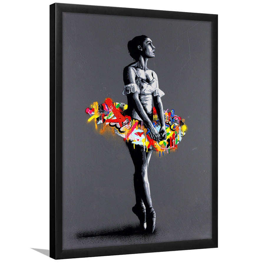 En Pointe Dancing Girl Street Art Graffiti, Framed Art Prints Wall Art Home Decor, Ready to Hang