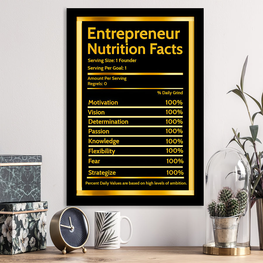 Entrepreneur Nutrition Facts Entrepreneur Framed Art Prints Wall Decor - Painting Prints, Framed Picture