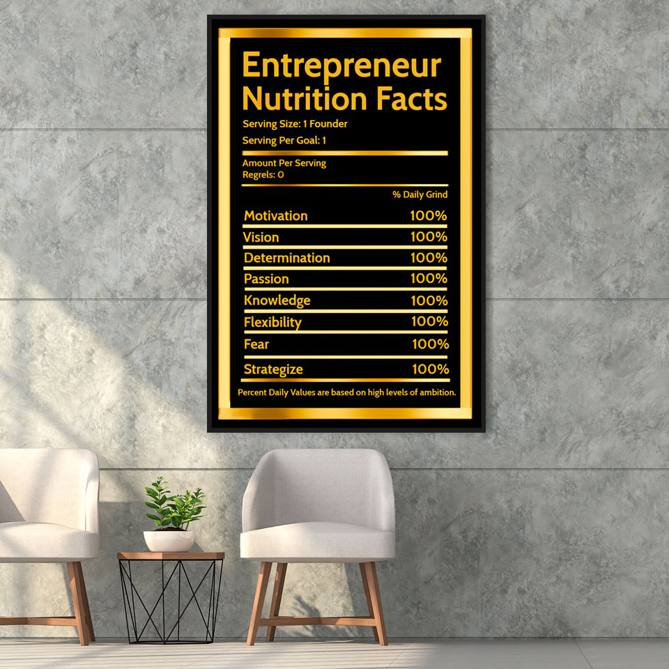 Entrepreneur Nutrition Facts Entrepreneur Framed Canvas Prints Wall Art - Painting Canvas, Wall Decor, Floating Frame