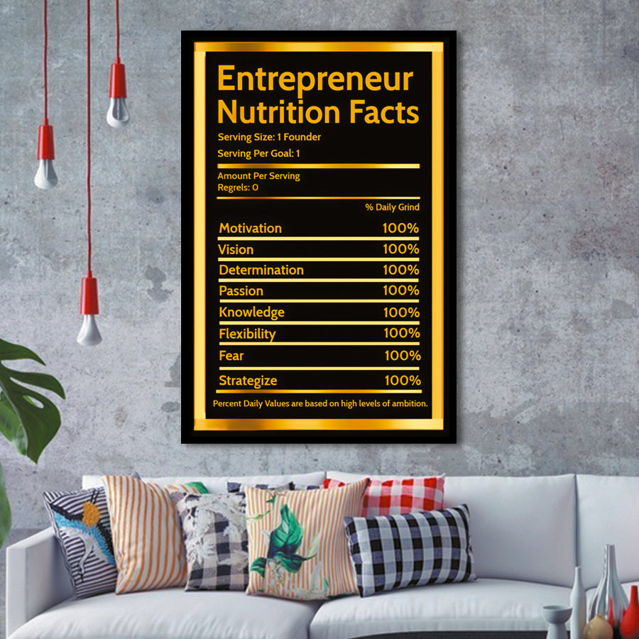 Entrepreneur Nutrition Facts Entrepreneur Framed Art Prints Wall Decor - Painting Prints, Framed Picture