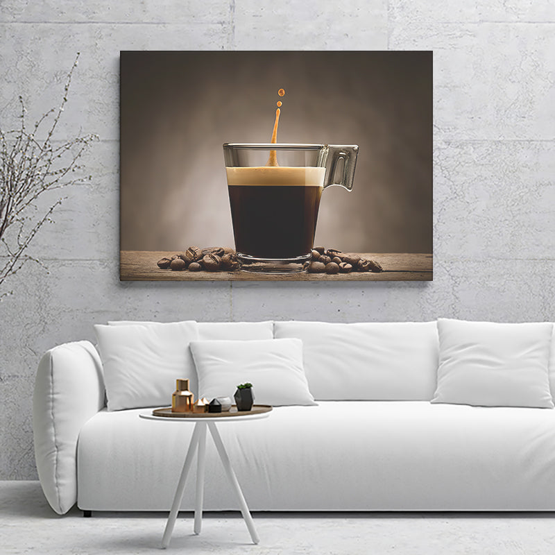 Espresso Coffee And Beans On Table Canvas Wall Art - Canvas Prints, Prints for Sale, Canvas Painting, Canvas On Sale