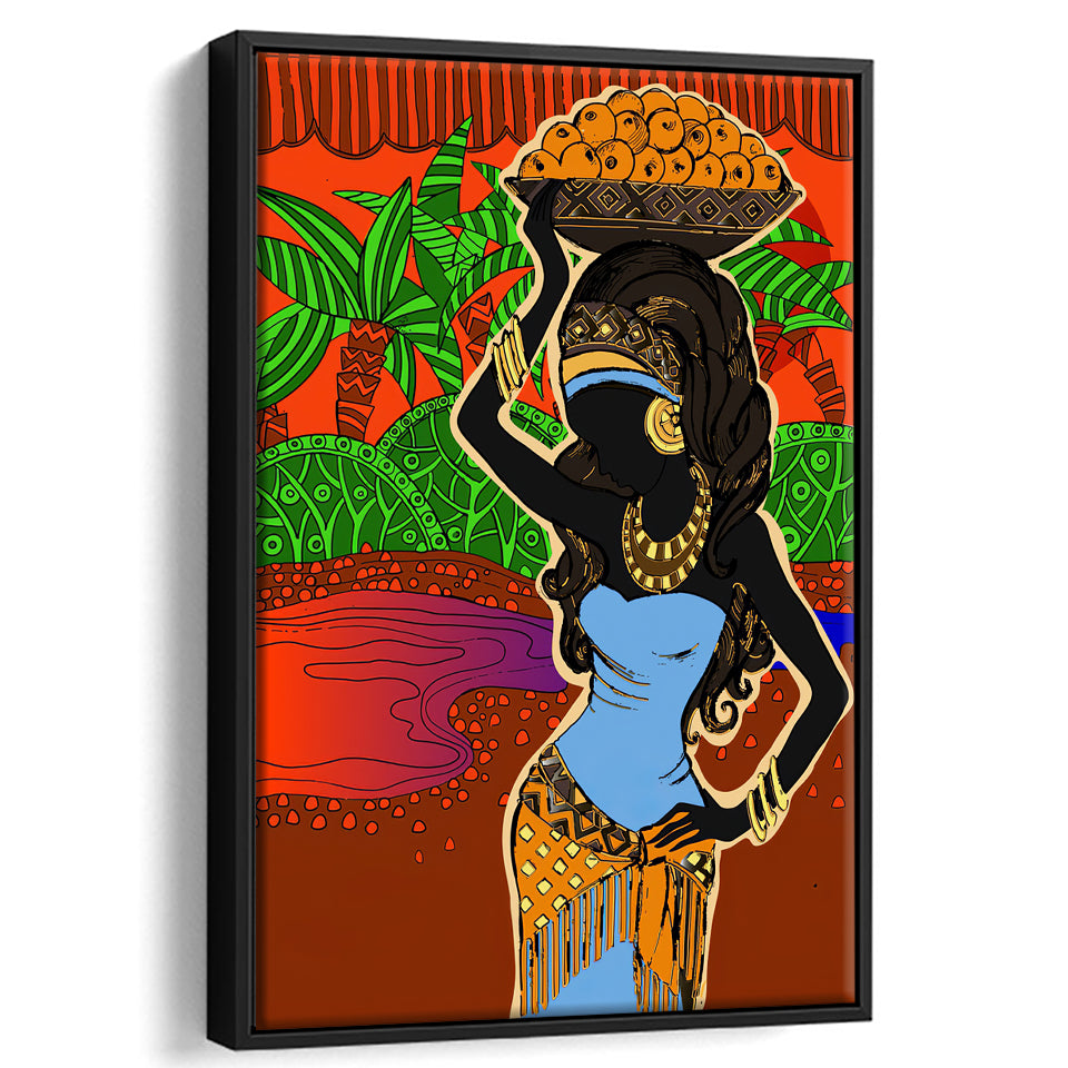Ethnic Tradition Lady Fruit Framed Canvas Prints Wall Art - Painting Canvas,Wall Decor, Painting Prints, Floating Frame
