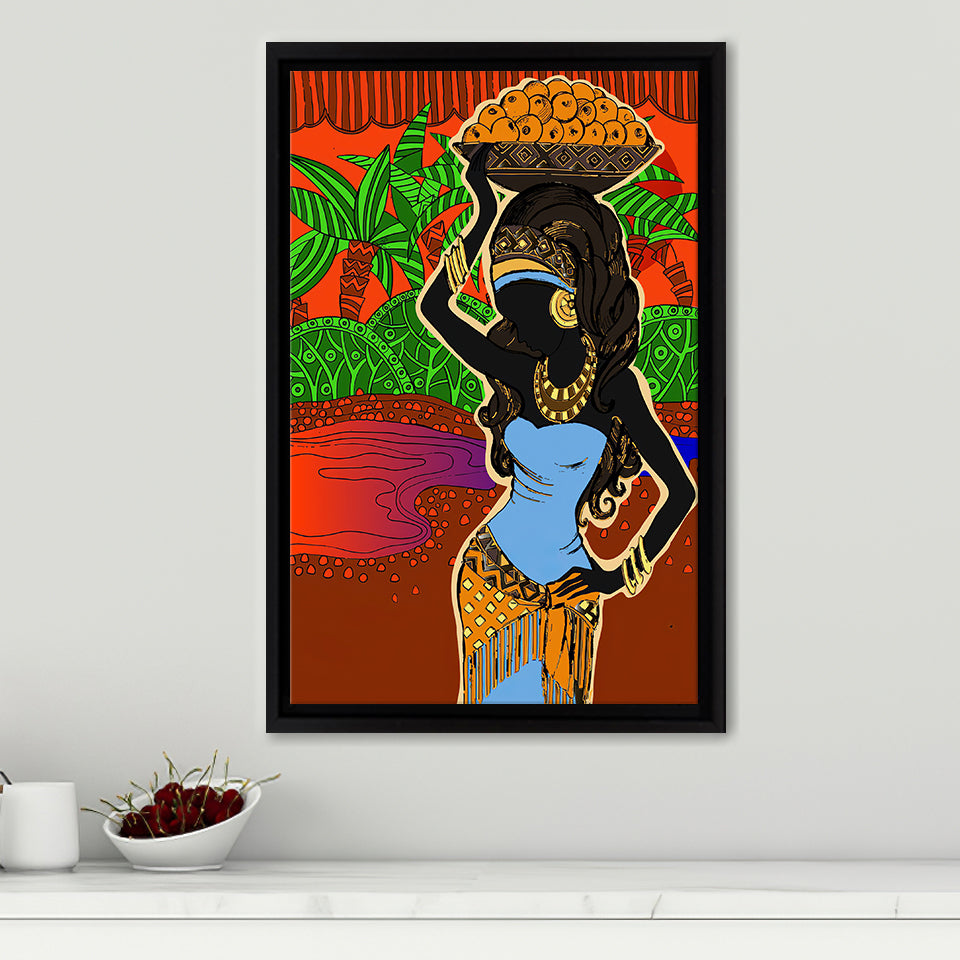 Ethnic Tradition Lady Fruit Framed Canvas Prints Wall Art - Painting Canvas,Wall Decor, Painting Prints, Floating Frame
