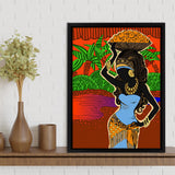 Ethnic Tradition Lady Fruit Framed Canvas Prints Wall Art - Painting Canvas,Wall Decor, Painting Prints, Floating Frame