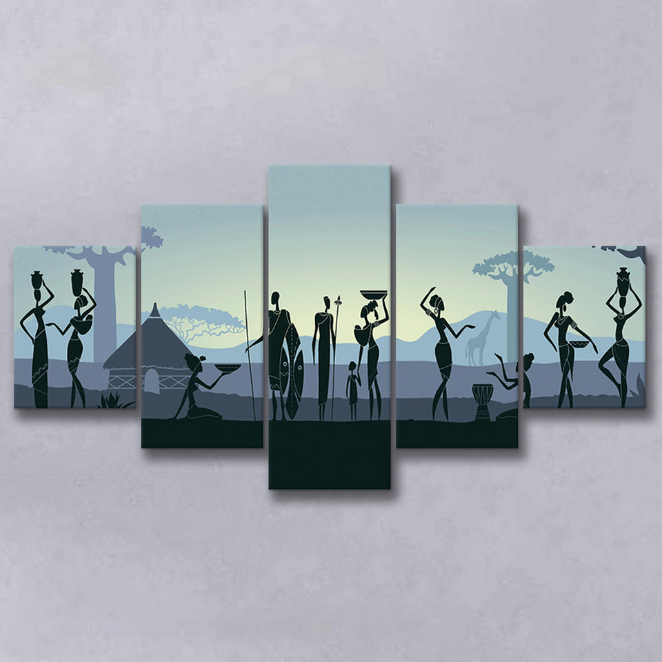 Ethnic Tribal Art African Art Print 5 Piece Canvas Prints Wall Art Decor, Multi Panels, Mixed Canvas