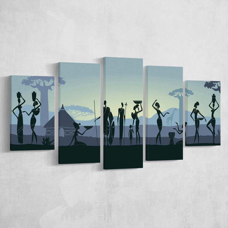 Ethnic Tribal Art African Art Print 5 Piece Canvas Prints Wall Art Decor, Multi Panels, Mixed Canvas