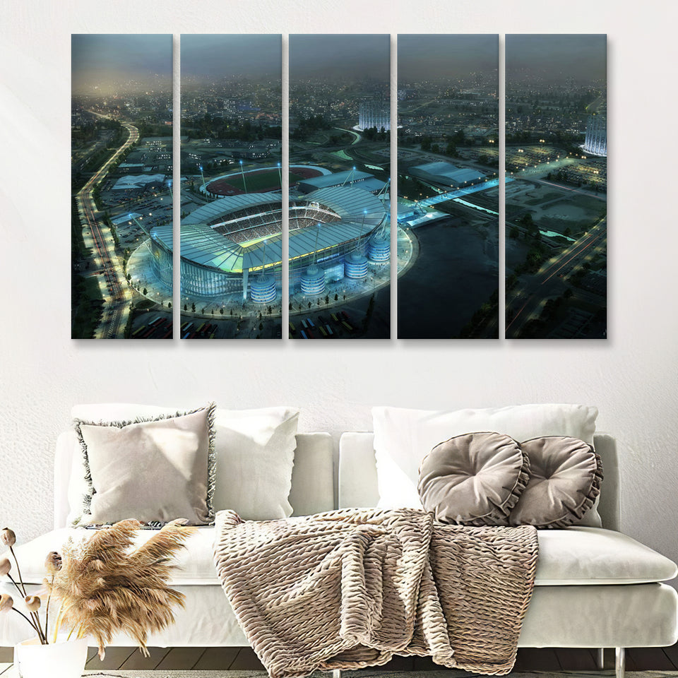 Etihad Stadium, Soccer, Aerial View, Football Stadium 5 Pieces B Canvas Prints Wall Art - Painting Canvas,Multi Panel, Fan Gift