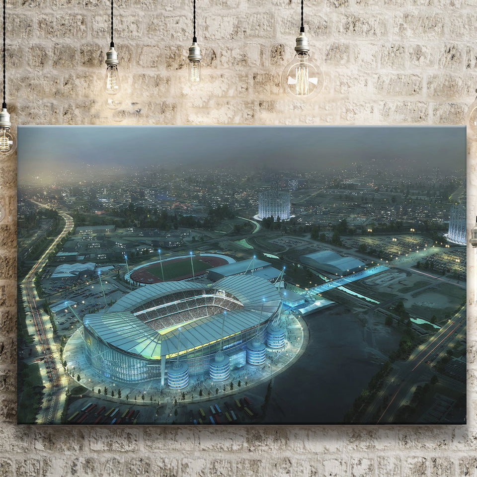 Etihad Stadium, Soccer, Aerial View, Football Stadium Canvas Prints Wall Art - Painting Canvas, Wall Decor, Fan Gift, Art Prints