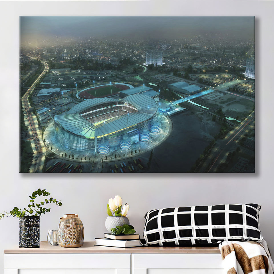 Etihad Stadium, Soccer, Aerial View, Football Stadium Canvas Prints Wall Art - Painting Canvas, Wall Decor, Fan Gift, Art Prints