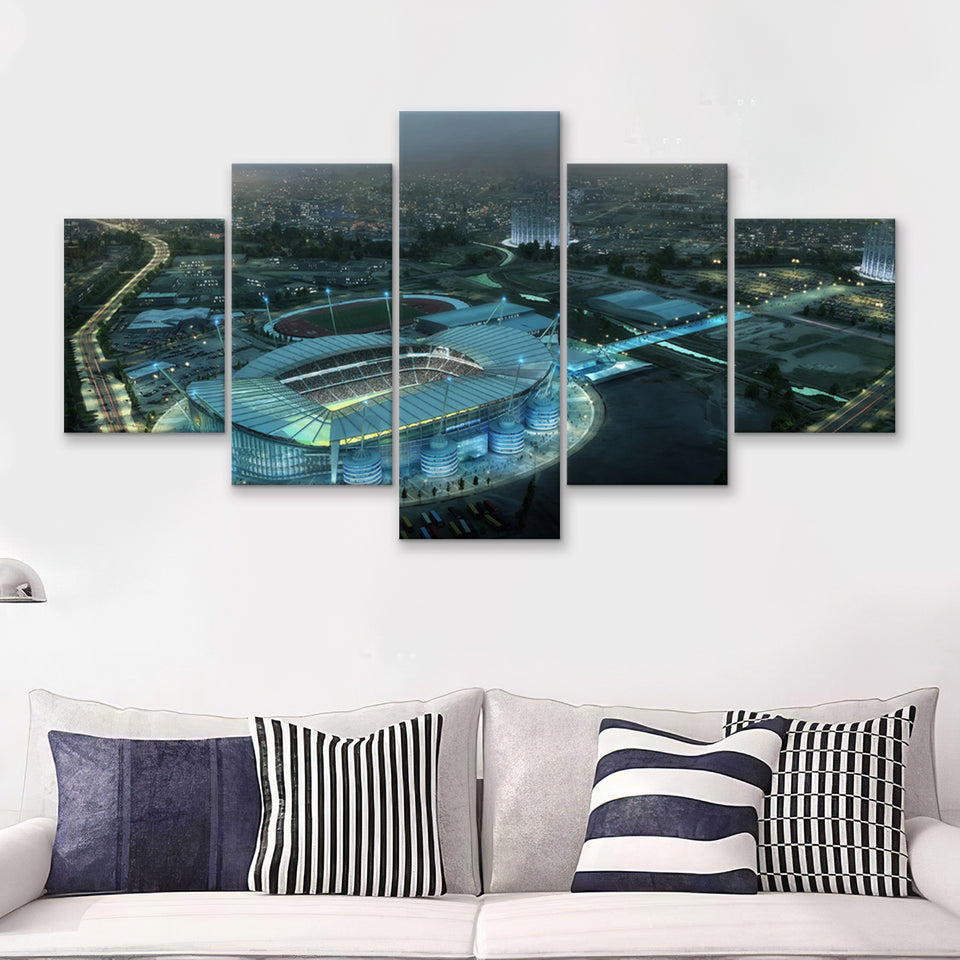 Etihad Stadium, Soccer, Aerial View, Football Stadium 5 Pieces Canvas Prints Wall Art - Painting Canvas, Multi Panel, Fan Gift