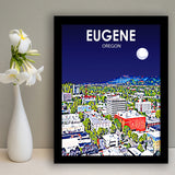 Eugene Oregon Art Night Landscape, City Art Print, Framed Art Print Wall Art Home Decor, Framed Picture