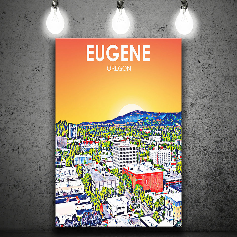 Eugene Oregon Art Sunset Landscape ,City Art Print, Large Canvas, Canvas Print Wall Art Home Decor