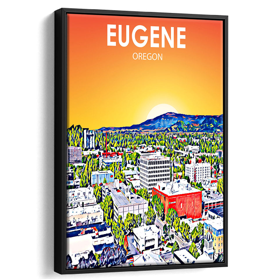 Eugene Oregon Art Sunset Landscape, Large Canvas, Framed Canvas Print Wall Art Home Decor, Floating Frame
