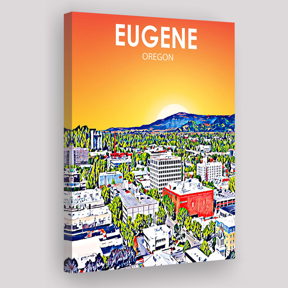 Eugene Oregon Art Sunset Landscape ,City Art Print, Large Canvas, Canvas Print Wall Art Home Decor