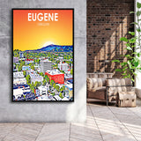 Eugene Oregon Art Sunset Landscape, Large Canvas, Framed Canvas Print Wall Art Home Decor, Floating Frame