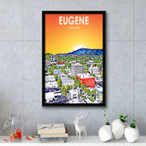 Eugene Oregon Art Sunset Landscape, Large Canvas, Framed Canvas Print Wall Art Home Decor, Floating Frame