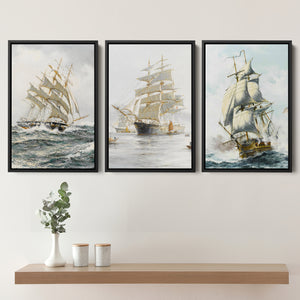 European Ship Set of 3 Piece Framed Canvas Prints Wall Art Decor