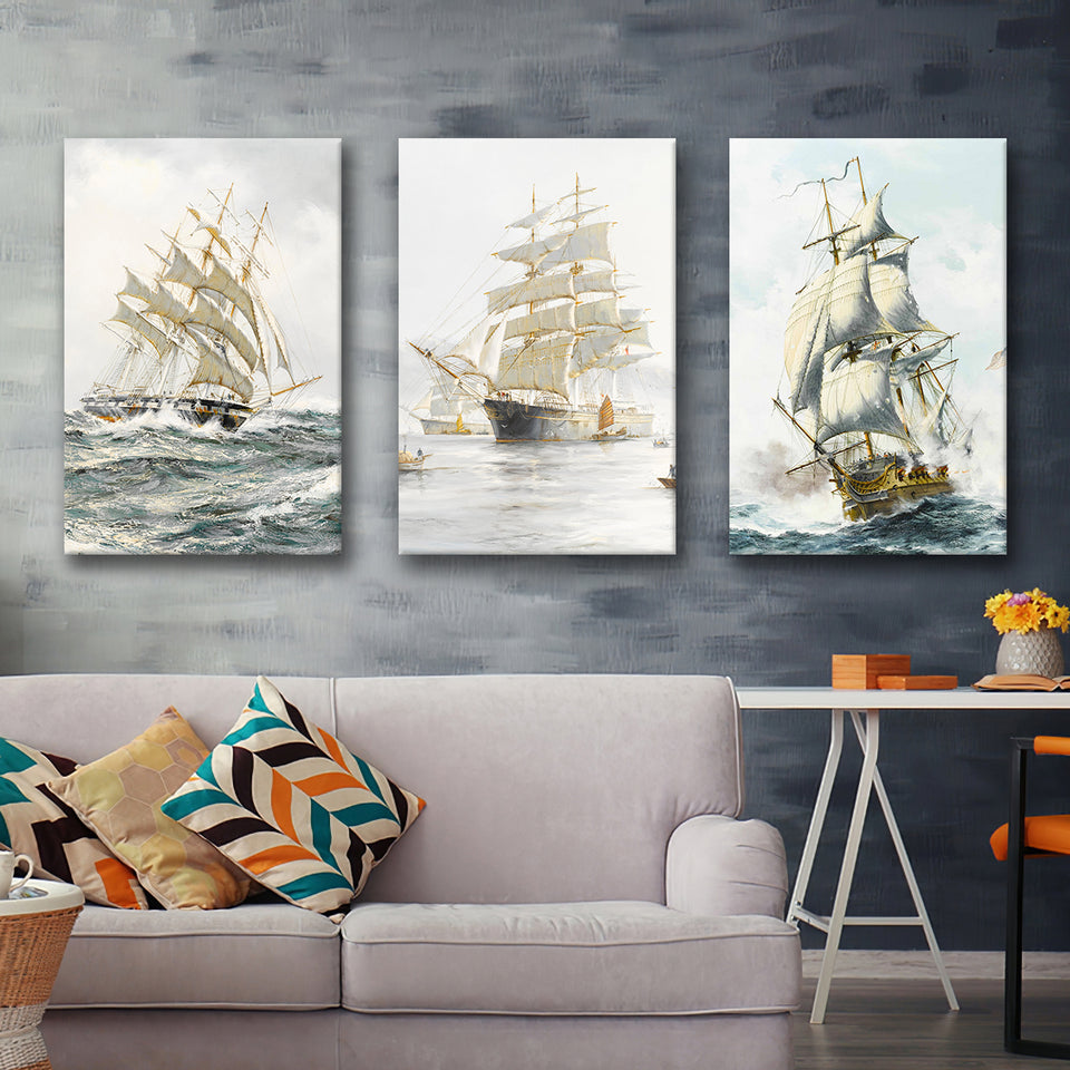 European Ship Canvas Set of 3 Piece Canvas Prints Wall Art Decor