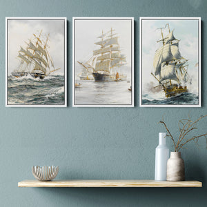 European Ship Set of 3 Piece Framed Canvas Prints Wall Art Decor