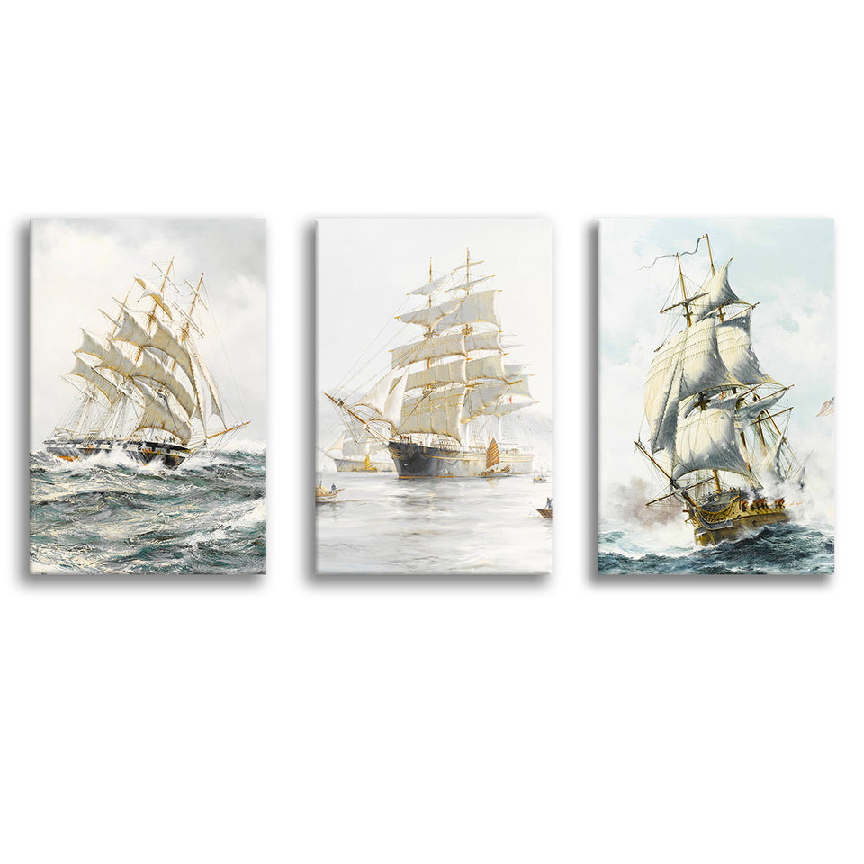 European Ship Canvas Set of 3 Piece Canvas Prints Wall Art Decor