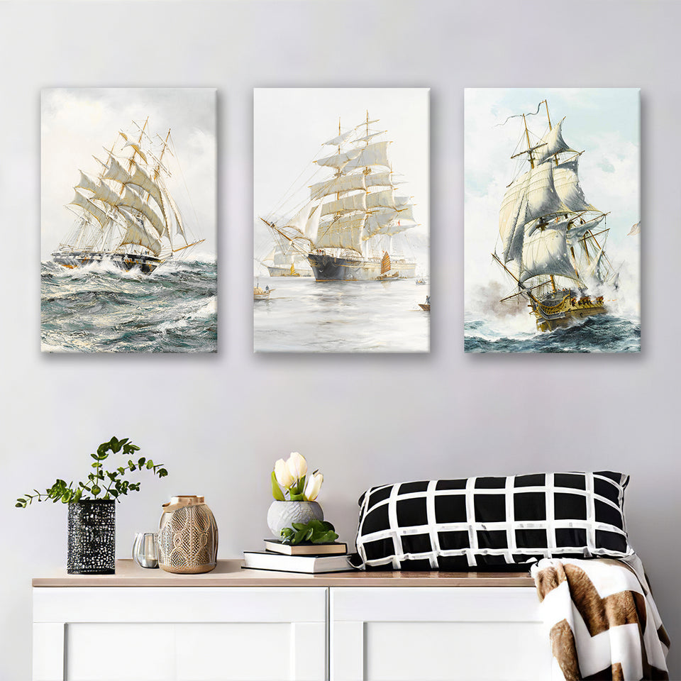 European Ship Canvas Set of 3 Piece Canvas Prints Wall Art Decor