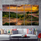 Evening view with Church of St George in Lalibela Ethiopia 5 Pieces Canvas Prints Wall Art - Painting Canvas, Multi Panels, Wall Decor