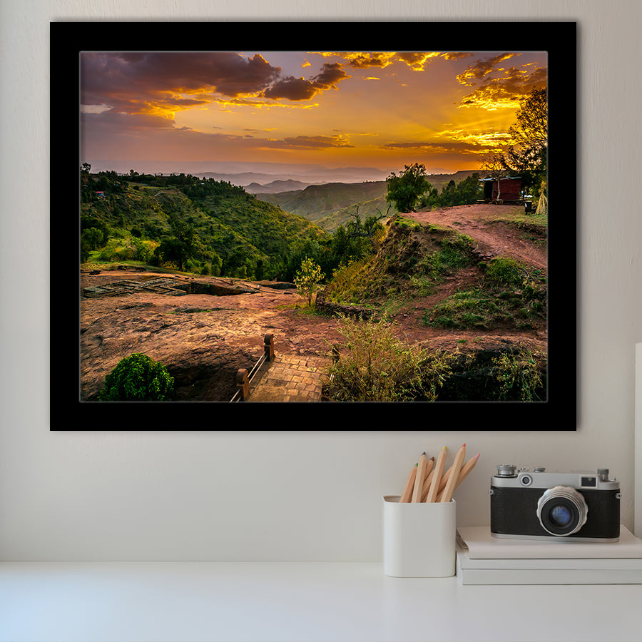 Evening view with Church of St George in Lalibela Ethiopia Framed Art Prints Wall Decor - Painting Art, Wall Art, Home Decor