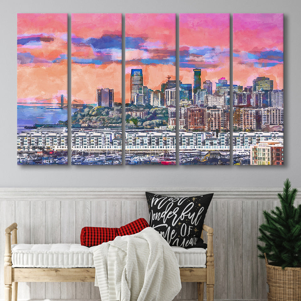 Exchange Place Jersey City New Skyline 5 Pieces Extra Large Canvas Prints Wall Art Home Decor