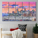 Exchange Place Jersey City New Skyline 5 Pieces Extra Large Canvas Prints Wall Art Home Decor