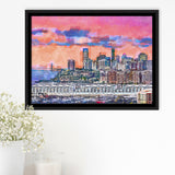 Exchange Place Jersey City New Skyline City Art Watercolor Framed Canvas Prints Wall Art Home Decor,Floating Frame