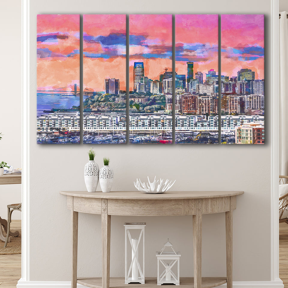 Exchange Place Jersey City New Skyline 5 Pieces Extra Large Canvas Prints Wall Art Home Decor