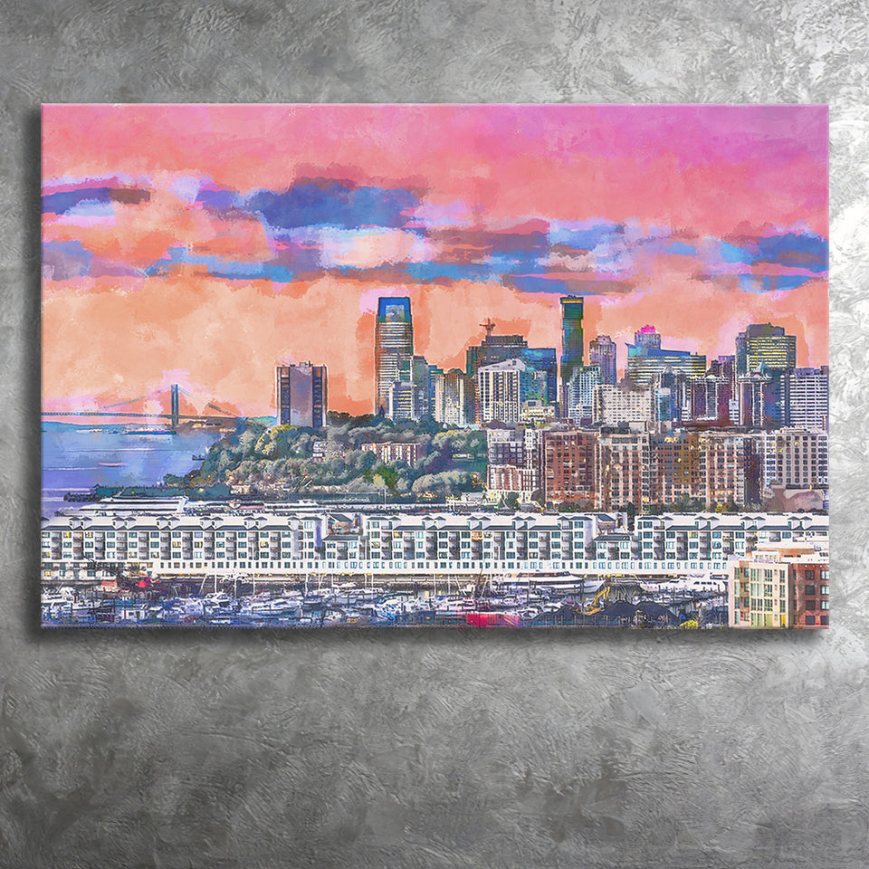 Exchange Place Jersey City New Skyline City Art Watercolor Canvas Prints Wall Art Home Decor, Large Canvas