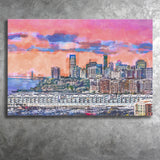 Exchange Place Jersey City New Skyline City Art Watercolor Canvas Prints Wall Art Home Decor, Large Canvas