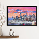 Exchange Place Jersey City New Skyline City Art Watercolor Framed Canvas Prints Wall Art Home Decor,Floating Frame