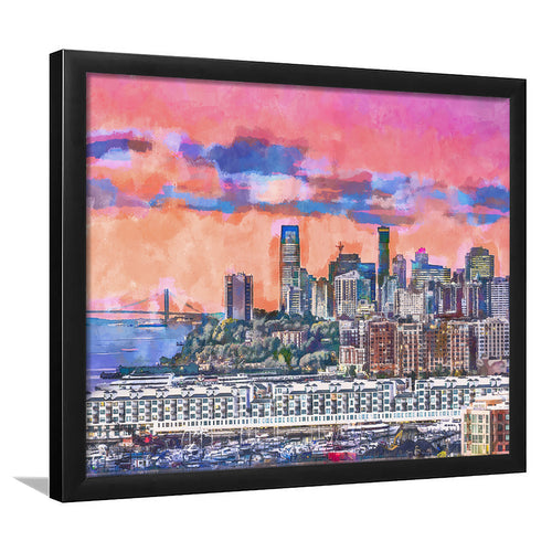 Exchange Place Jersey City New Skyline City Art Watercolor Framed Art Prints Wall Art Decor,Framed Picture