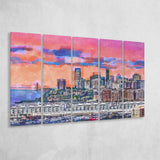 Exchange Place Jersey City New Skyline 5 Pieces Extra Large Canvas Prints Wall Art Home Decor