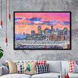 Exchange Place Jersey City New Skyline City Art Watercolor Framed Art Prints Wall Art Decor,Framed Picture