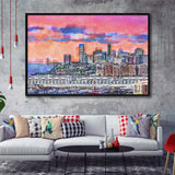 Exchange Place Jersey City New Skyline City Art Watercolor Framed Canvas Prints Wall Art Home Decor,Floating Frame