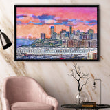 Exchange Place Jersey City New Skyline City Art Watercolor Framed Canvas Prints Wall Art Home Decor,Floating Frame