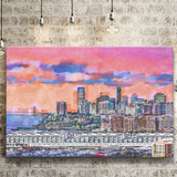 Exchange Place Jersey City New Skyline City Art Watercolor Canvas Prints Wall Art Home Decor, Large Canvas