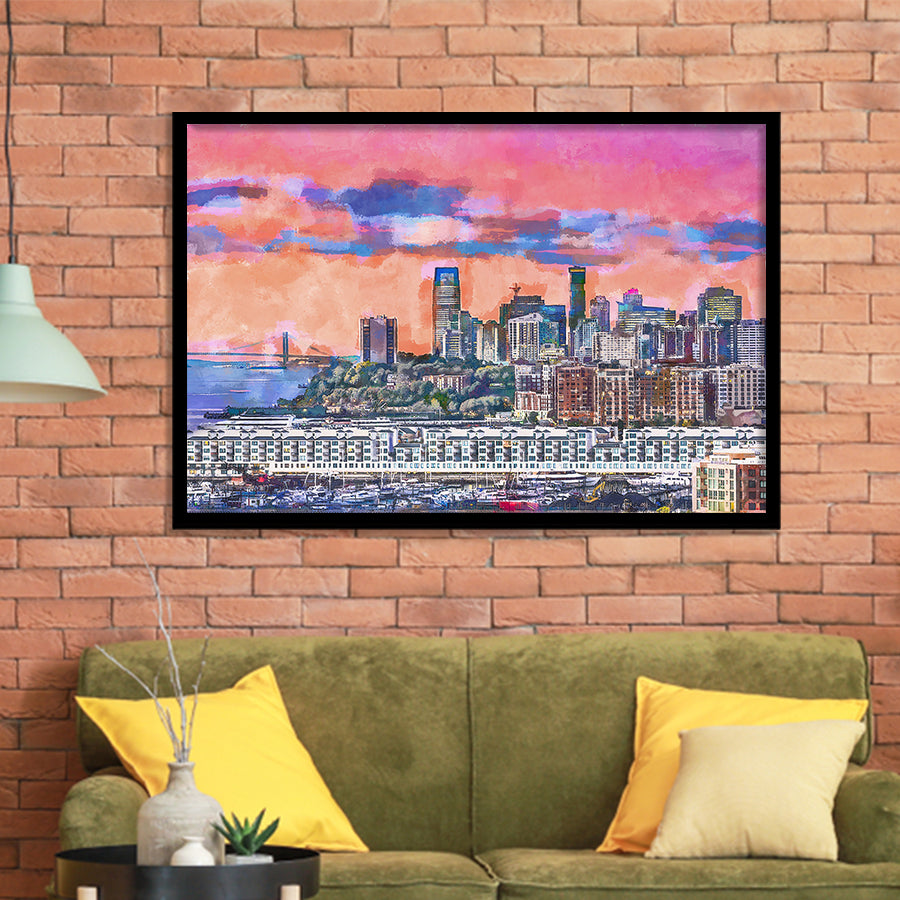Exchange Place Jersey City New Skyline City Art Watercolor Framed Art Prints Wall Art Decor,Framed Picture