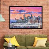 Exchange Place Jersey City New Skyline City Art Watercolor Framed Art Prints Wall Art Decor,Framed Picture
