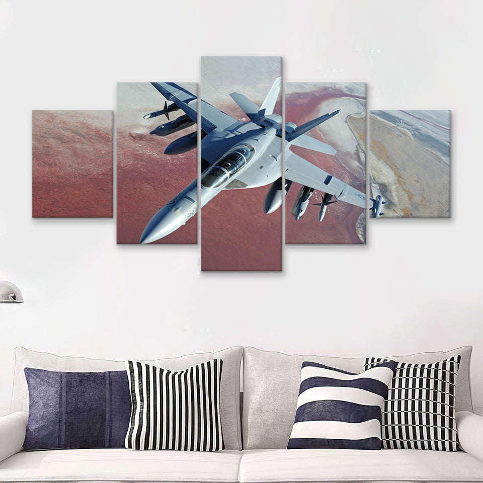Expensive Military Plane 5 Piece Canvas Prints Wall Art Decor - Painting Canvas, Multi Panels
