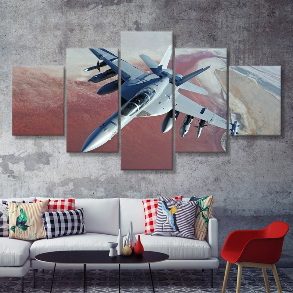 Expensive Military Plane 5 Piece Canvas Prints Wall Art Decor - Painting Canvas, Multi Panels