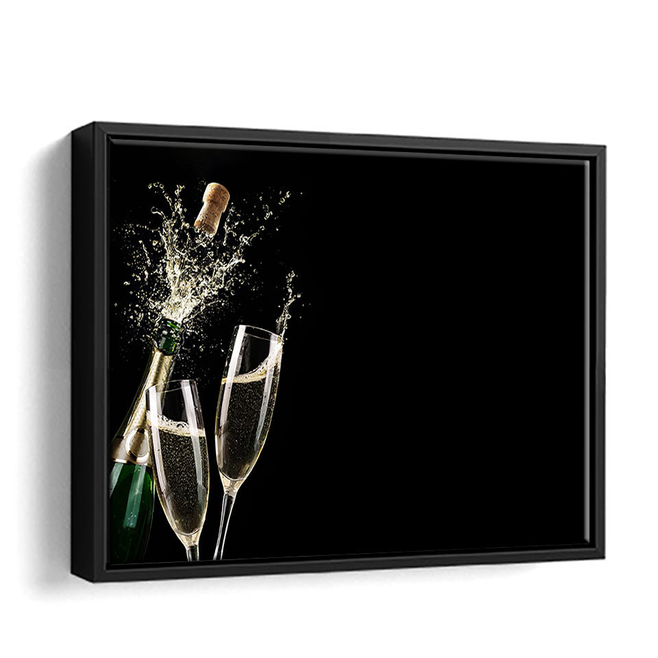 Explosive Champagne Wine Glasses Framed Canvas Wall Art - Framed Prints, Canvas Prints, Prints for Sale, Canvas Painting
